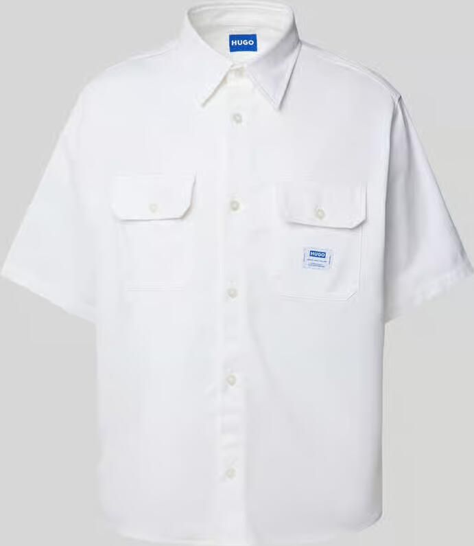 HUGO Blue Overhemd met korte mouwen Ekyno met contrasterend logo-badge op de borst - Foto 4