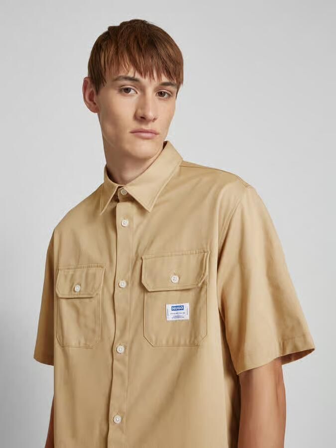 HUGO Blue Overhemd met korte mouwen Ekyno met contrasterend logo-badge op de borst - Foto 5