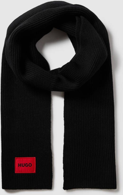 HUGO Gebreide sjaal met labelstitching model 'ZAFF'