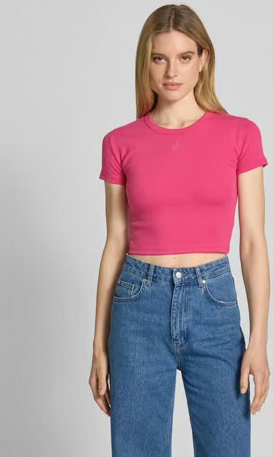 HUGO Kort T-shirt met labelstitching - Foto 2