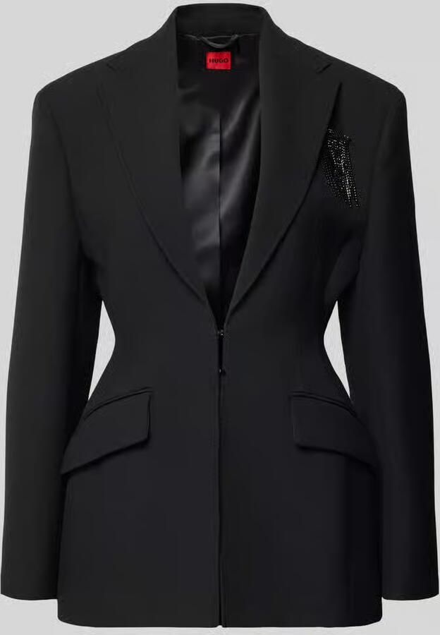 HUGO Lange blazer met strasbroche model 'Amarille'