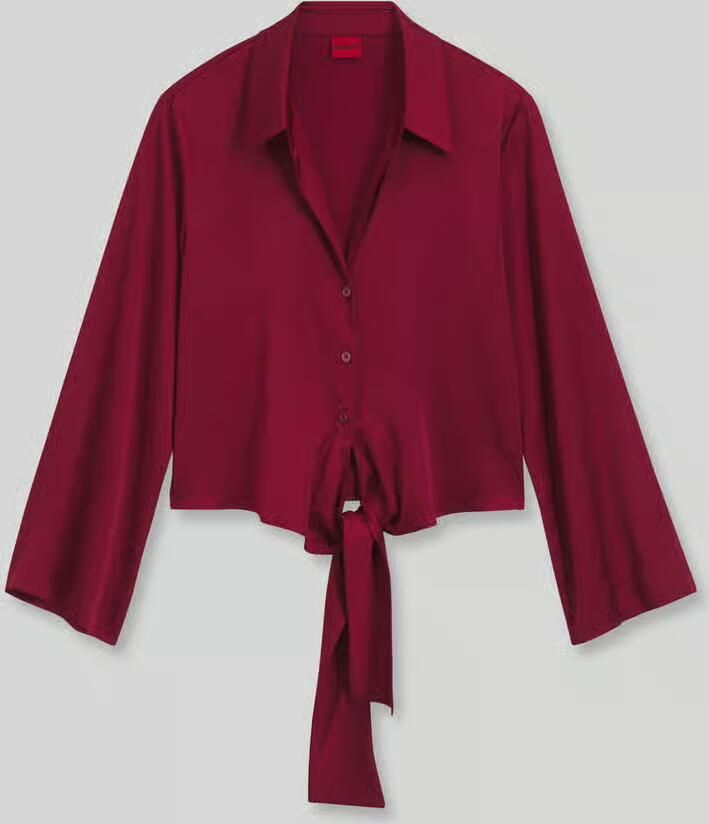 HUGO Loose fit blouse met lange mouwen met strikdetail model 'Errika'