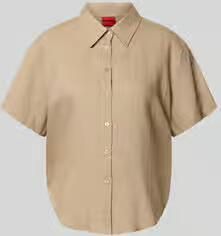 HUGO loose fit blouses met korte mouwen van mix van linnen en viscose model 'ENCANTADA'