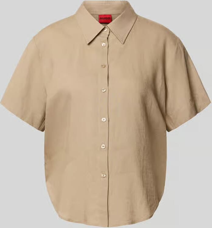 HUGO loose fit blouses met korte mouwen van mix van linnen en viscose model 'ENCANTADA' - Foto 2