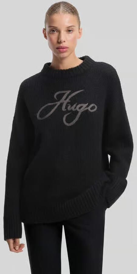 HUGO Loose fit pullover van mix van wol en alpaca model 'Sloguinny' - Foto 3