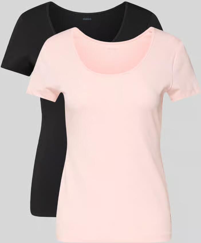 HUGO Nauwsluitend T-shirt in een set van 2 stuks van katoenmix model 'TWIN T-SHIRT RN'