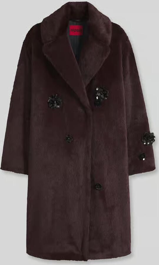 HUGO oversized lange jas van polyester in imitatiebontlook met paillettendetails