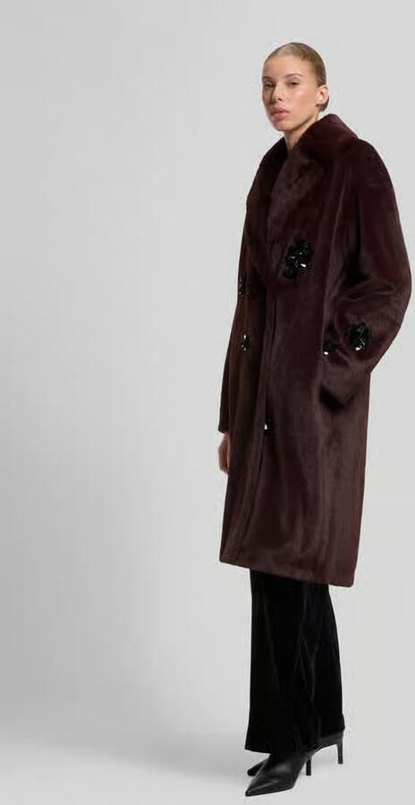 HUGO oversized lange jas van polyester in imitatiebontlook met paillettendetails - Foto 3