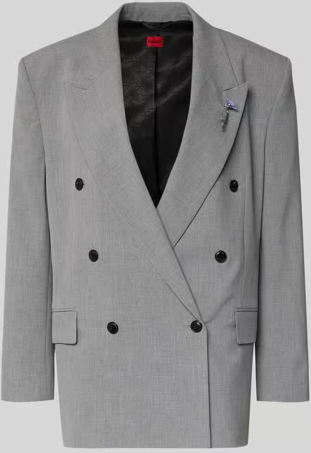 HUGO Regular fit lange blazer met broche model 'ANTEGI'