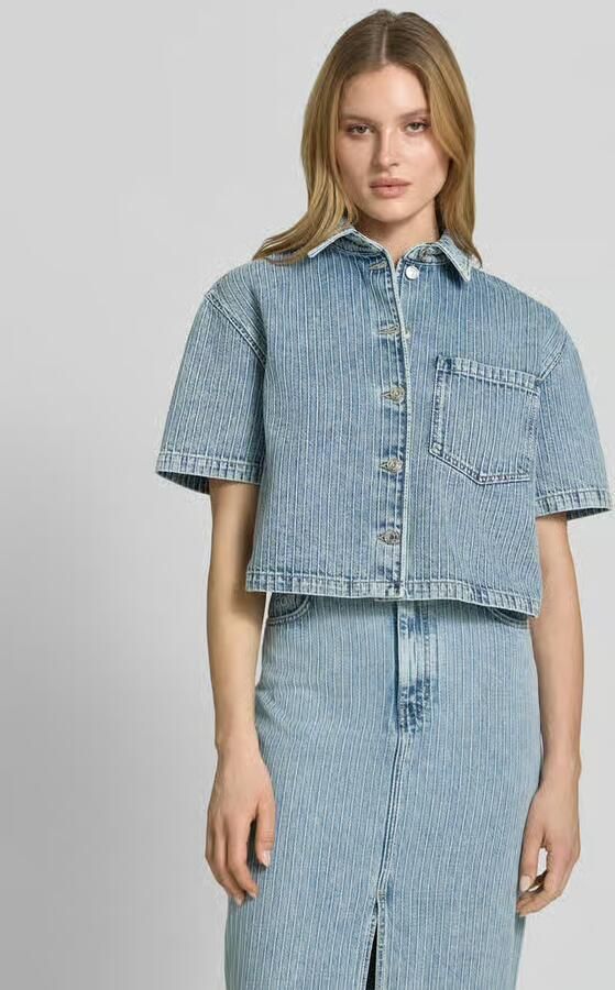 HUGO relaxed fit blouse met korte mouwen van denim - Foto 3
