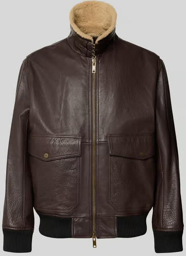 HUGO relaxed fit leren jack met kraag van lamsvacht model 'Lorano'