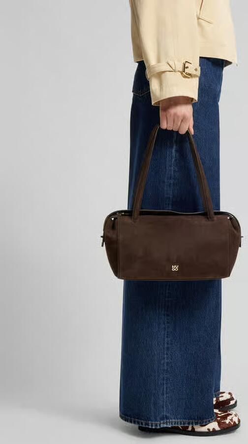 HUGO Schoudertas van materiaalmix in velourslook
