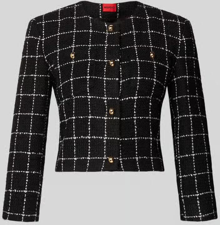 HUGO Shaped fit korte blazer met rasterruit model 'ADINI-1'