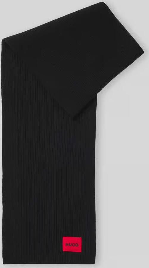 Hugo Boss Geribbeld sjaal met rood logolabel Black Unisex