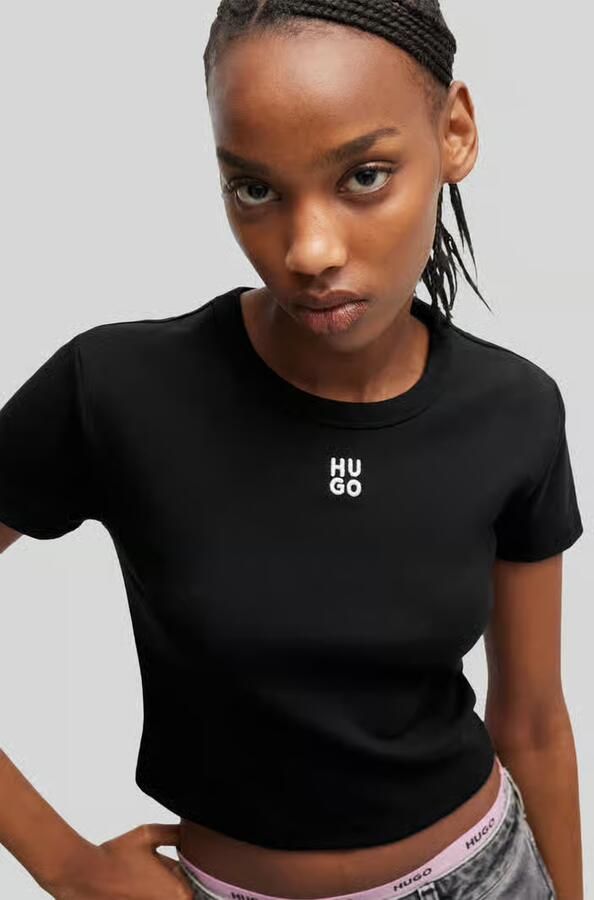 HUGO Kort T-shirt met labelstitching model 'Delanor'