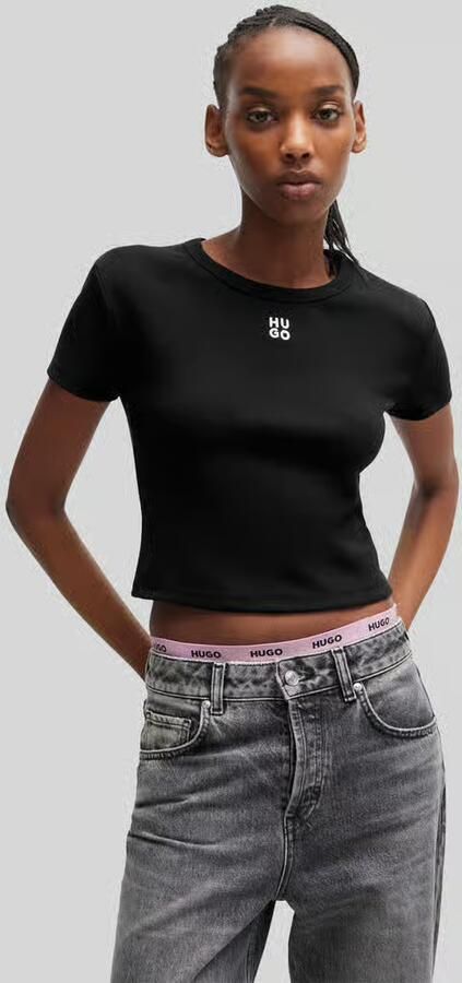 HUGO Kort T-shirt met labelstitching model 'Delanor' - Foto 2