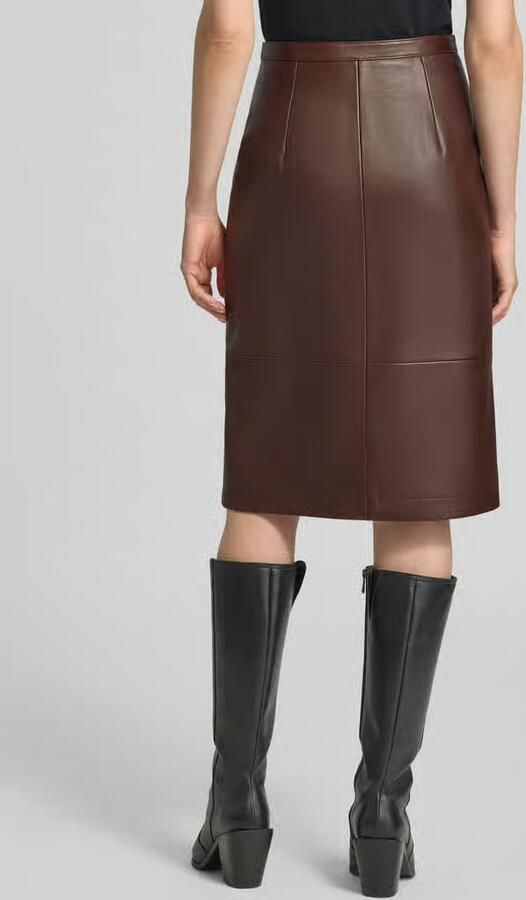 HUGO Smalle midi-rok van echt lamsleer model 'Lacelo' - Foto 3
