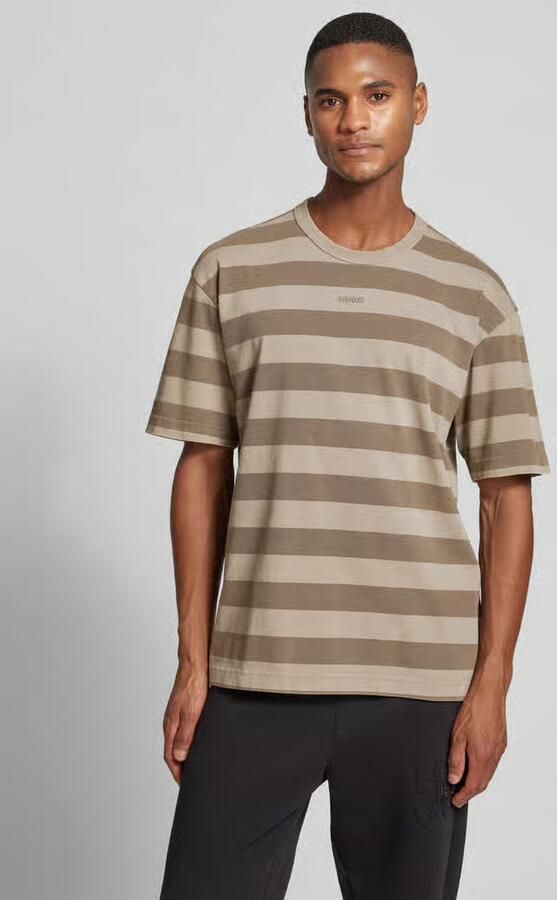 HUGO T-shirt met geribde ronde hals model 'Dockoe' - Foto 2