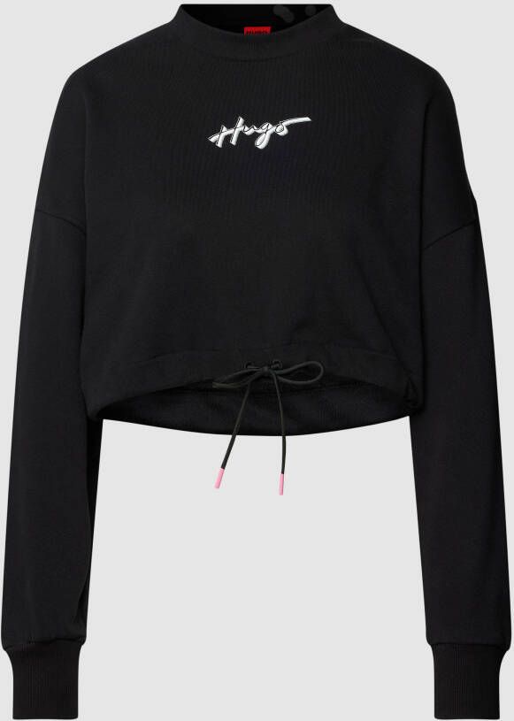 HUGO Kort sweatshirt met labelprint model 'Delive'