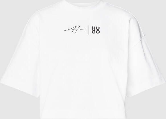 HUGO Kort T-shirt met labelprint model 'Cropped Tee'