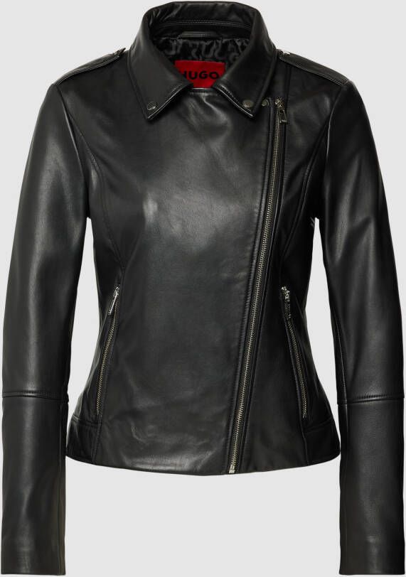 HUGO Leren jack van lamsleer met labeldetails model 'LARELLA'