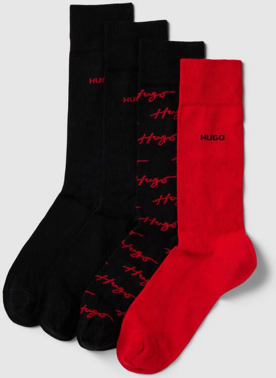 HUGO Sokken met labelstitching in een set van 4 paar