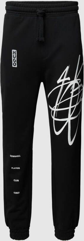 Hugo Boss Zwarte broek met relaxte pasvorm en graffiti-geïnspireerde contrastgrafiek Black Heren