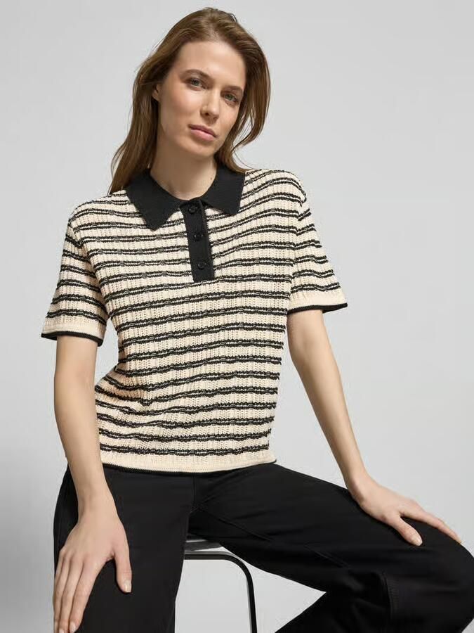 Ichi Gebreid shirt met polokraag model 'CHANY'