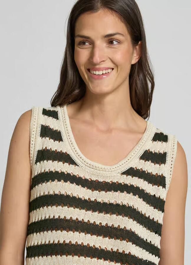Ichi Zachte Gebreide Top Zwart Amandelmelk Streep Multicolor Dames - Foto 2