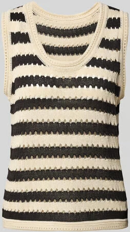 Ichi Zachte Gebreide Top Zwart Amandelmelk Streep Multicolor Dames