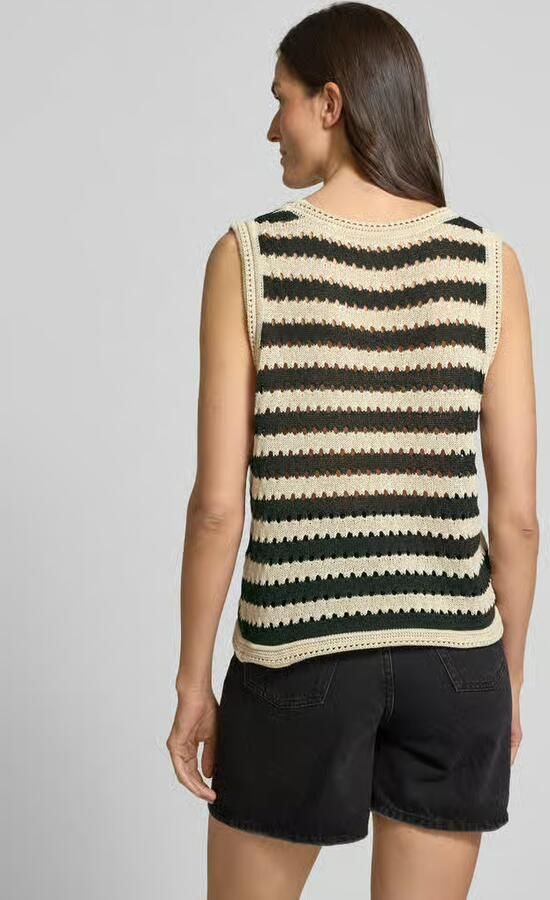 Ichi Zachte Gebreide Top Zwart Amandelmelk Streep Multicolor Dames - Foto 2