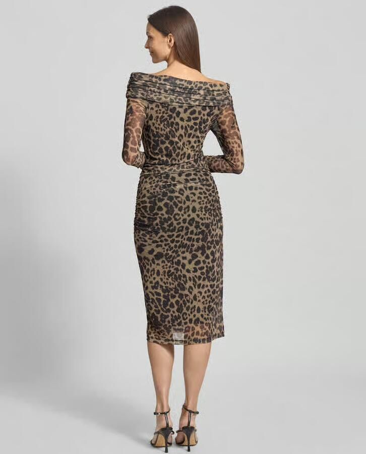 Ichi Slim fit midi-jurk met all-over dierenprint model 'Parda'