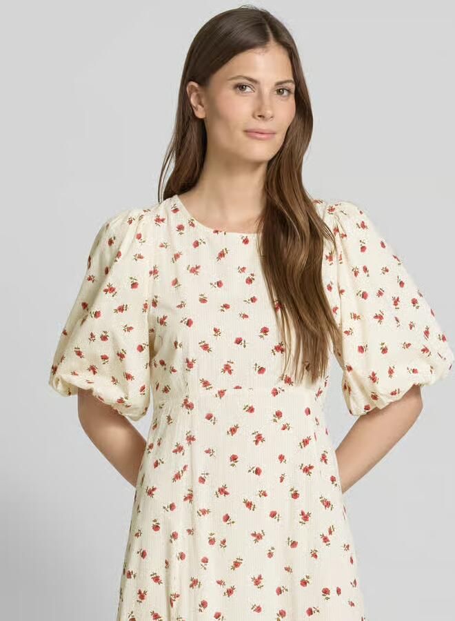 Ichi Geranium Flower Jurk met Open Rug Beige Dames