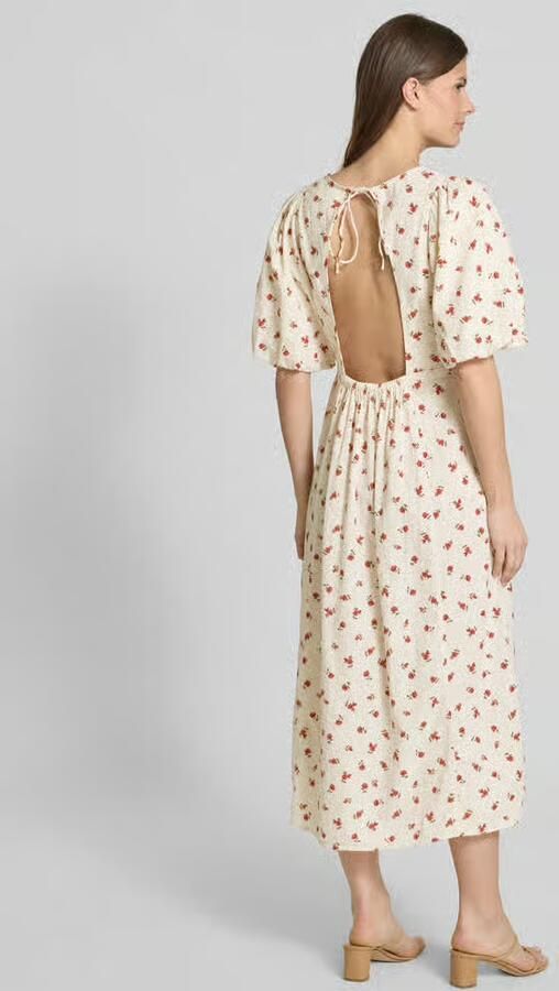 Ichi Geranium Flower Jurk met Open Rug Beige Dames - Foto 3