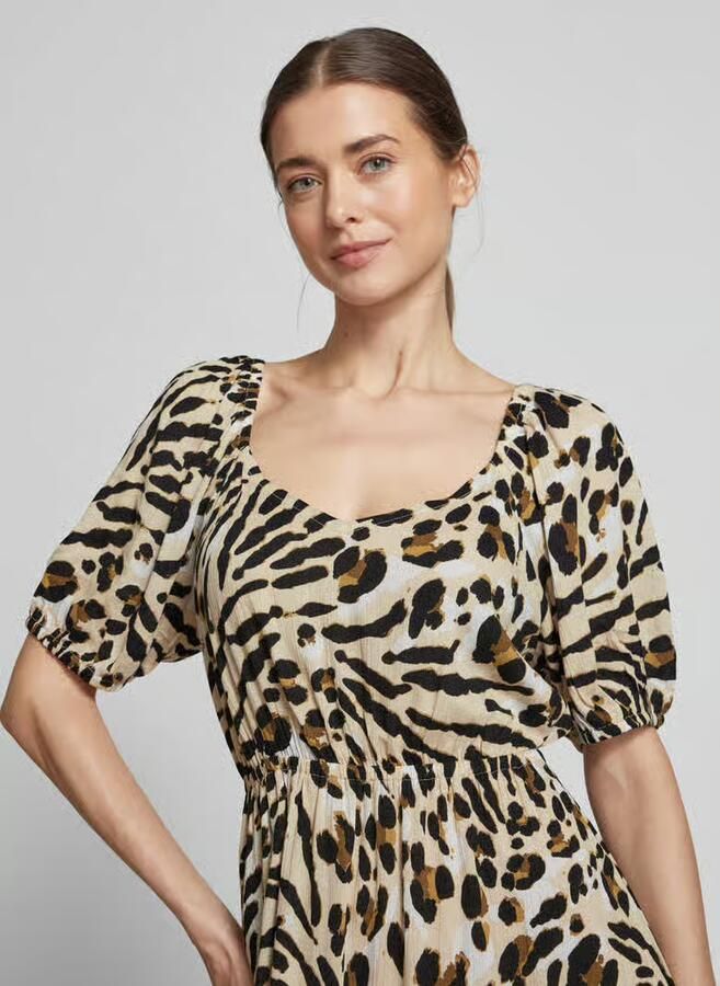 Ichi Midi-jurk van viscose met V-hals - Foto 2