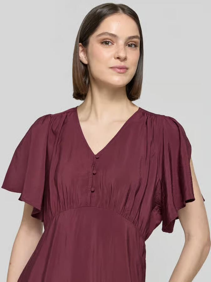 Ichi midi-jurk van viscosemix met V-hals model 'Aniva'