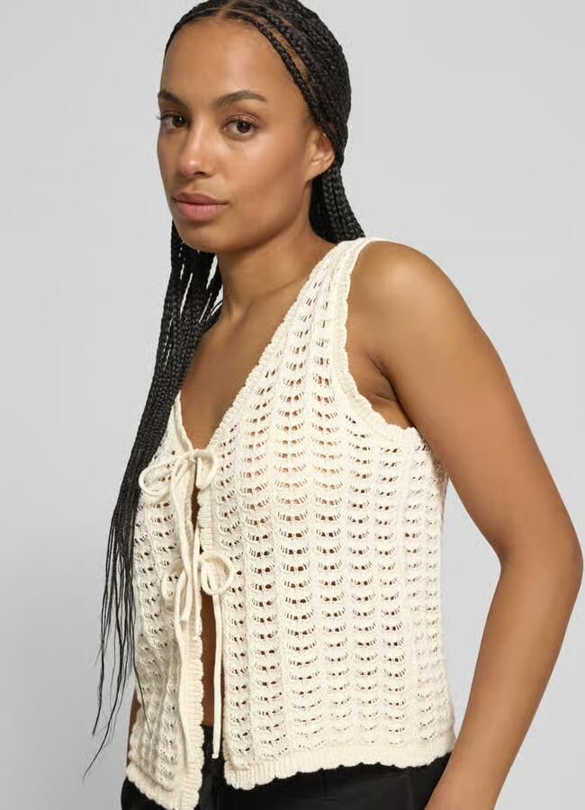 Ichi Mouwloos vest met vetersluiting model 'DOSIA'