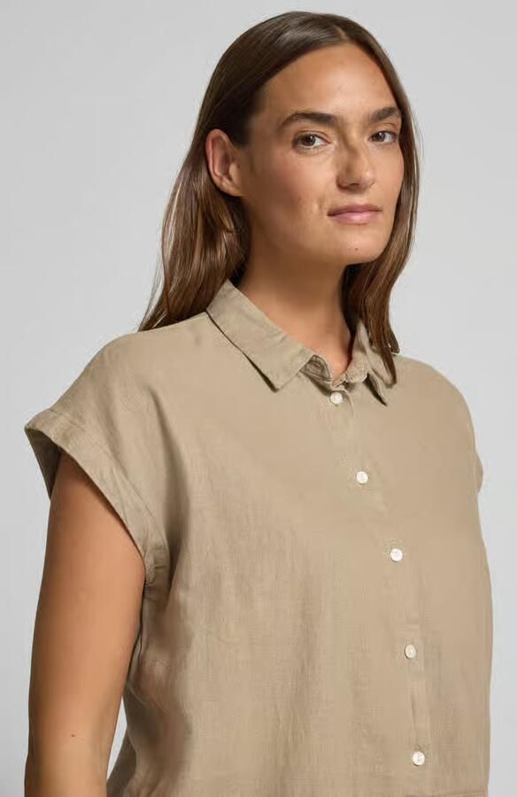 Ichi regular fit blouse van mix van linnen en viscose model 'LINNO'