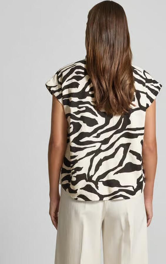 Ichi regular fit blouse van mix van linnen en viscose model 'LINNO'