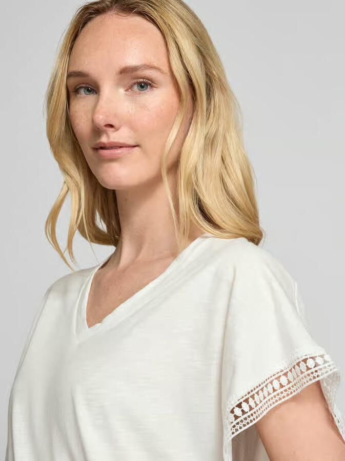 Ichi Vrouwelijke Cloud Dancer T-shirt met geborduurde randen White Dames - Foto 4