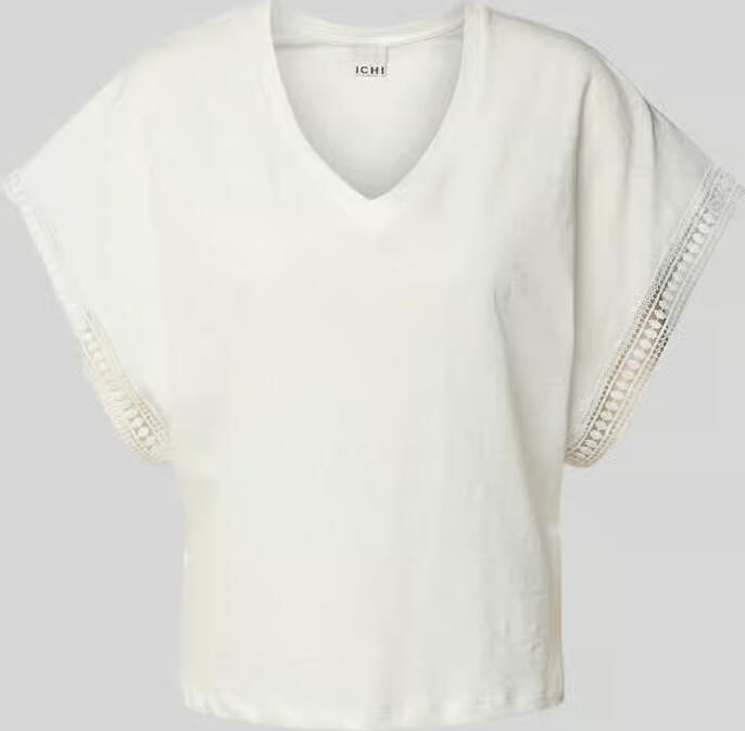 Ichi Vrouwelijke Cloud Dancer T-shirt met geborduurde randen White Dames - Foto 5