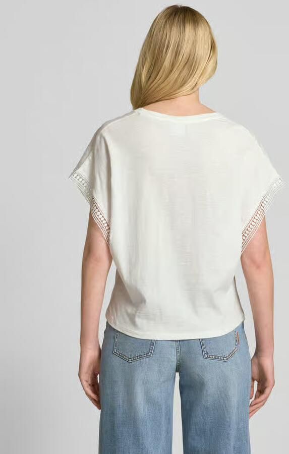 Ichi Vrouwelijke Cloud Dancer T-shirt met geborduurde randen White Dames - Foto 5