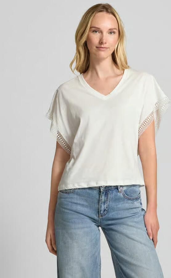 Ichi Vrouwelijke Cloud Dancer T-shirt met geborduurde randen White Dames - Foto 6