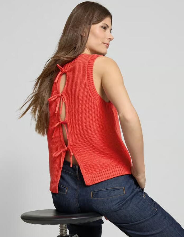 Ichi Rode Gebreide Trui met Open Rug Red Dames - Foto 5