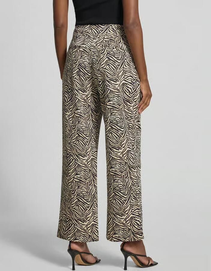 Ichi Wide leg stoffen broek met bandplooien model 'KATE'