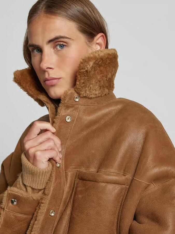 Iro Oversized leren jas met bontlook