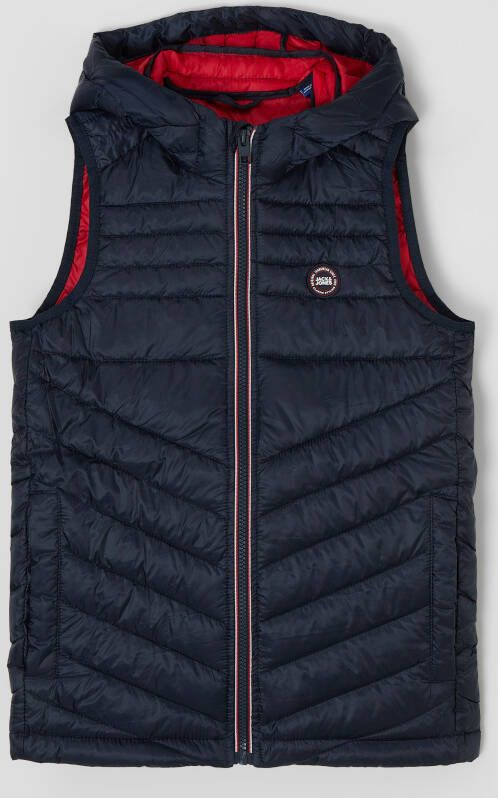 Jack & jones JUNIOR bodywarmer JJEHERO met logo donkerblauw Jongens Polyester Capuchon 140