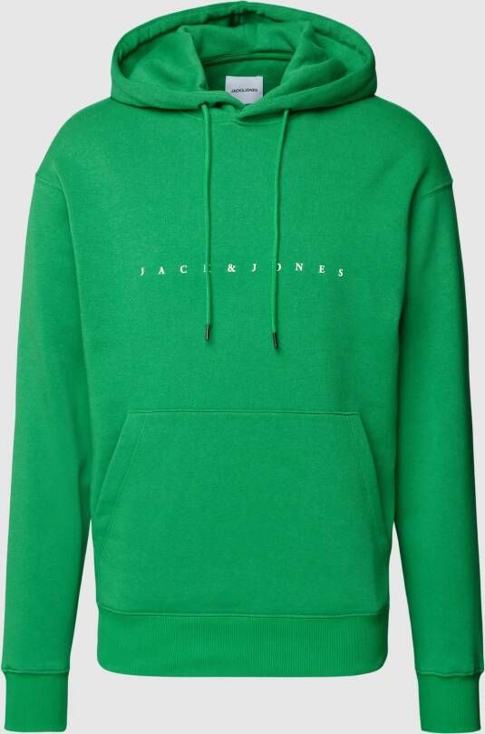 JACK & JONES ESSENTIALS hoodie JJESTAR met printopdruk groen