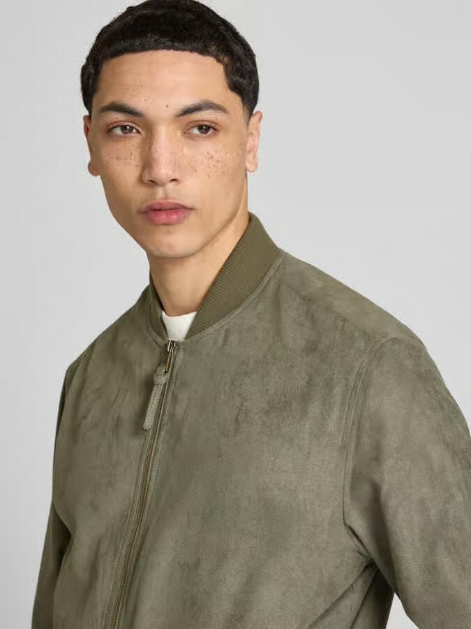Jack & jones bomberjack in leerlook met opstaande kraag