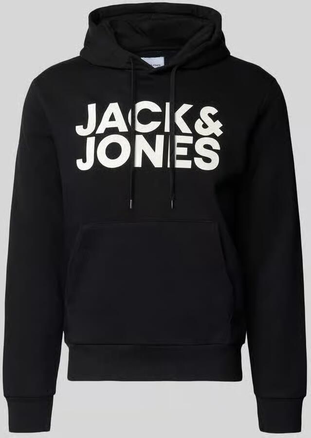 Jack & Jones Hoodie JJECORP capuchon en frontprint bedrukt modieus regular fit katoenmix ronde hals